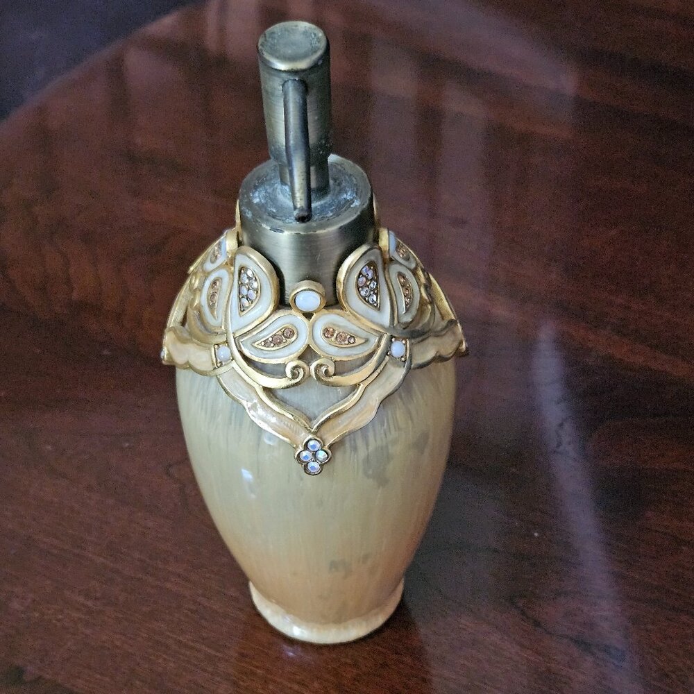 RARE LUXURY JAY STRONGWATER ARABESQUE SCROLL CRYSTAL ENAMEL VANITY SOAP PUMP JAR